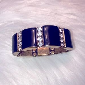 J.Crew stretch elastic faux diamond bead bracelet Black and gold & Rhinestone